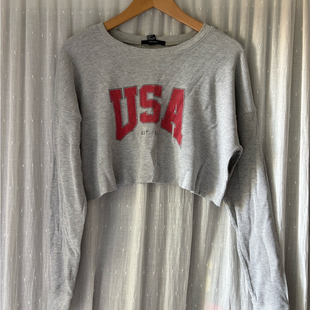 Forever 21 Gray USA Crop Top